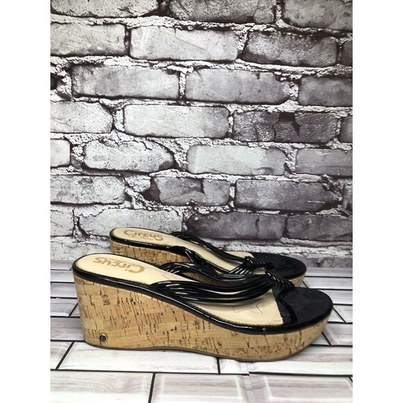 Circus Sam Edelmen RUBY Black Synthetic Cork Wedge Platform Sandals Women 8M/38 - Picture 9 of 16